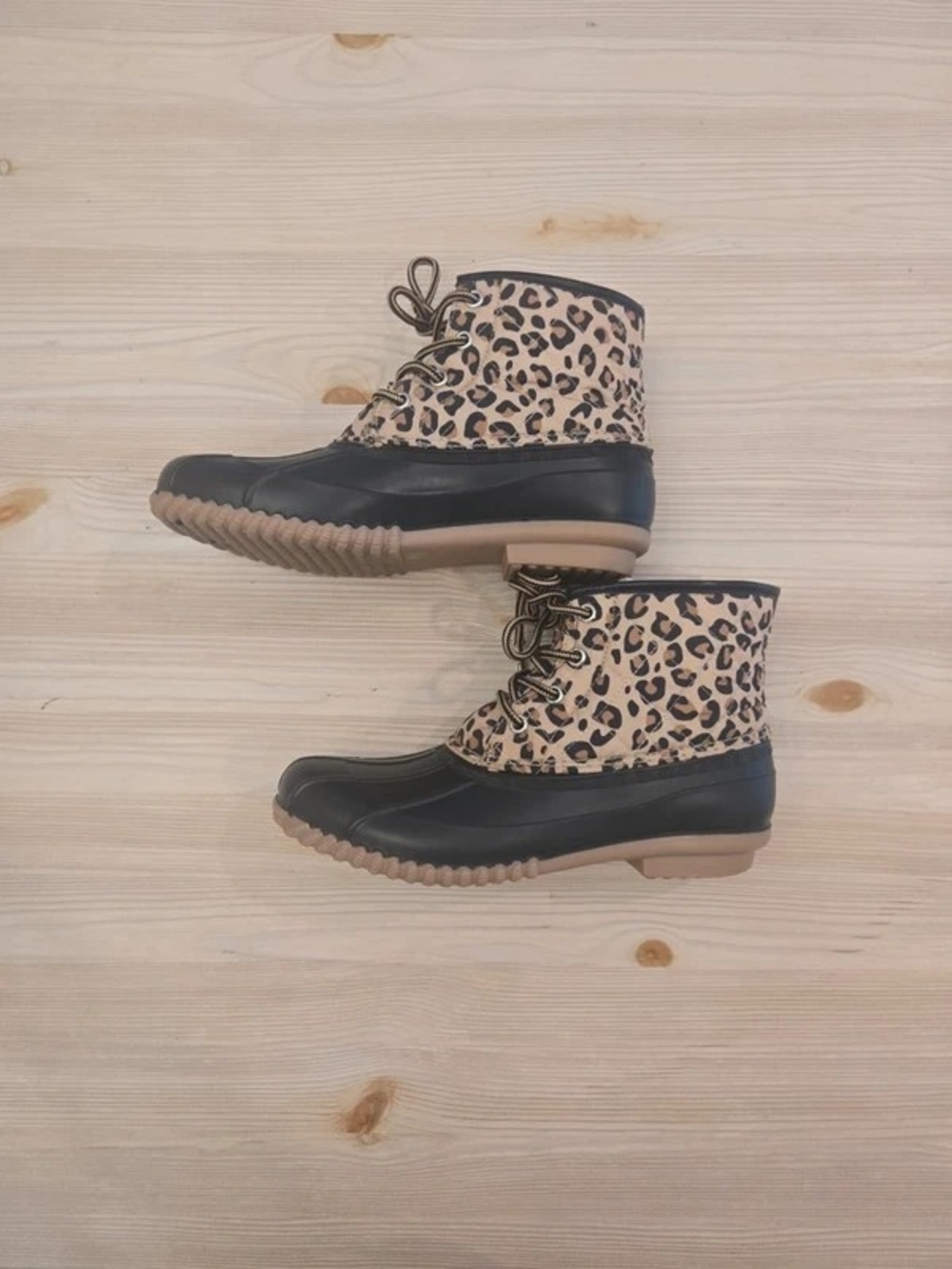 Magellan Outdoors Leopard Print Lace-Up Duck Boots - Black & Tan - Picture 4 of 7